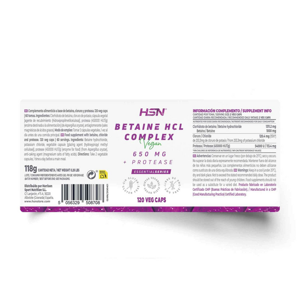 Betaine HCL 650MG Complex, 120 Veg Capsules