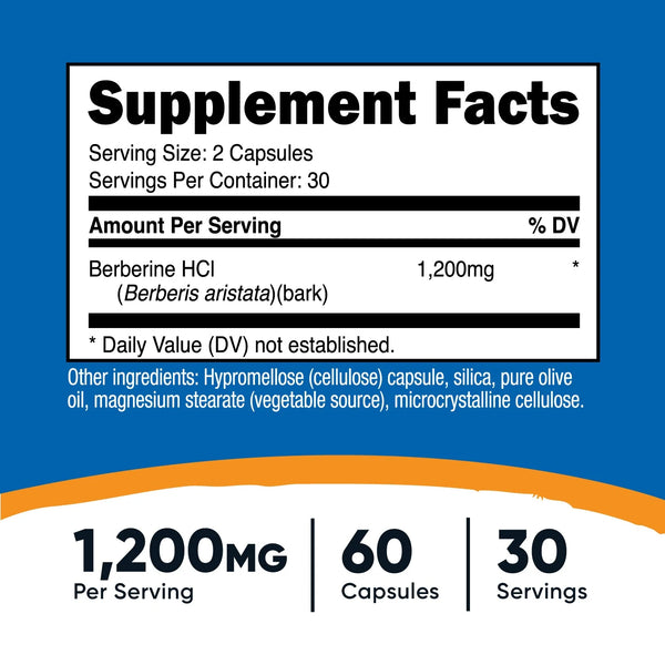 Berberine, 1,200 mg, 60 Capsules (600 mg per Capsule)