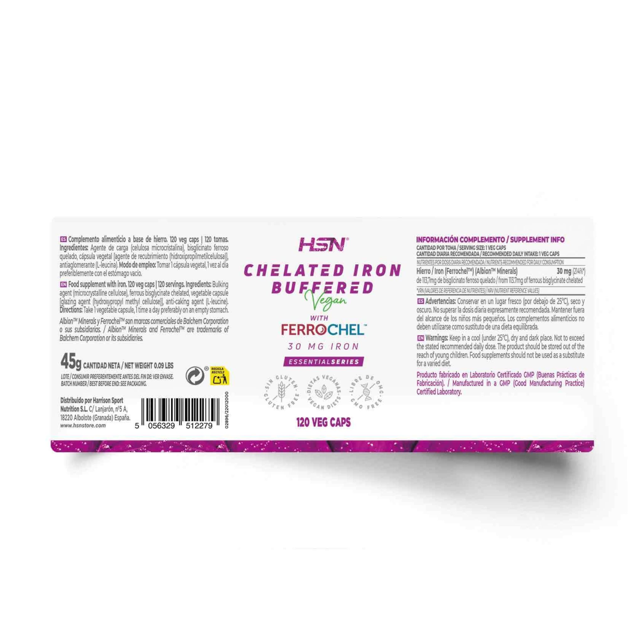 Iron Bisglycinate Ferrochel (30MG Iron), 120 Veg Capsules
