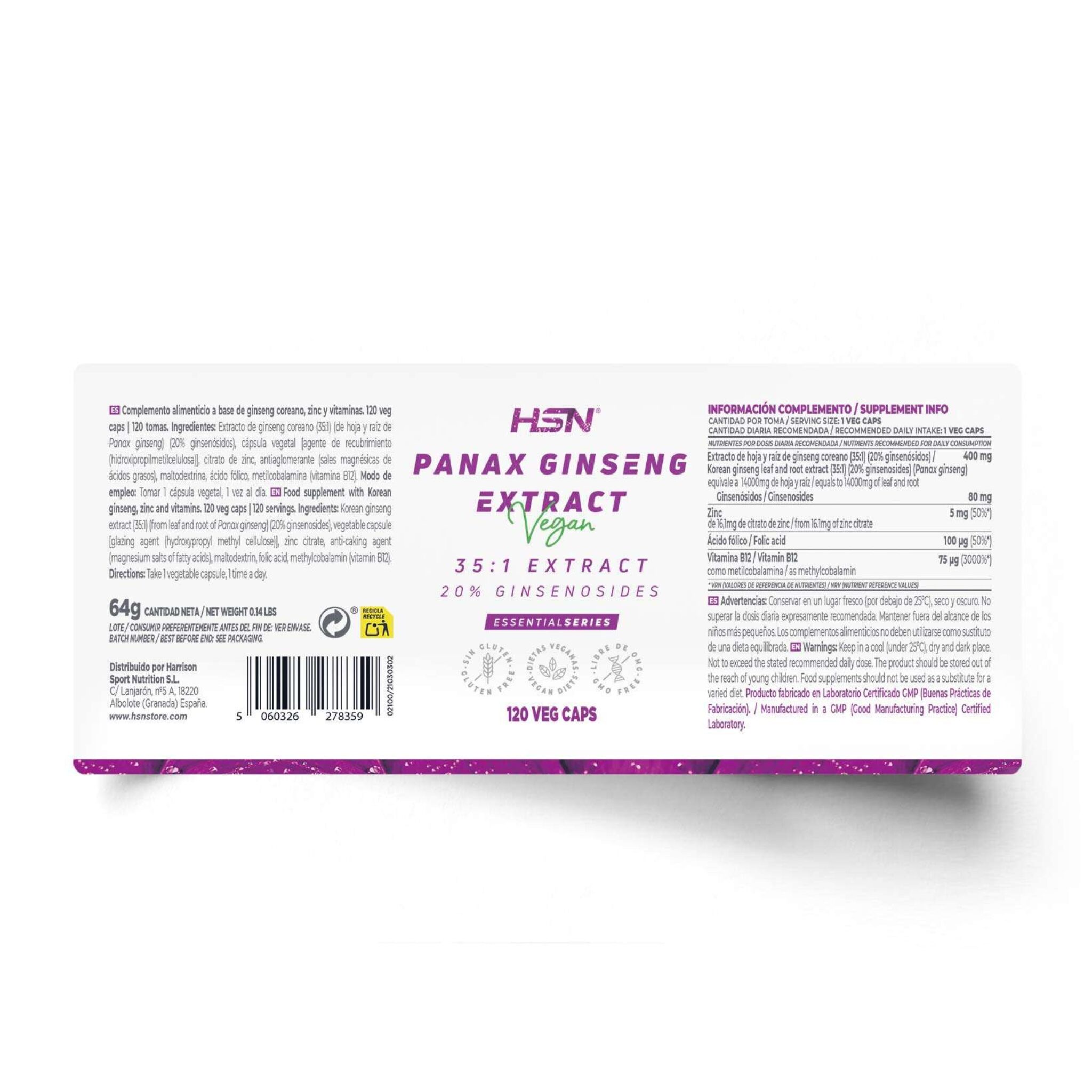 Panax Ginseng (35:1) Extract, 400mg, 120 Veg Capsules - Image 2