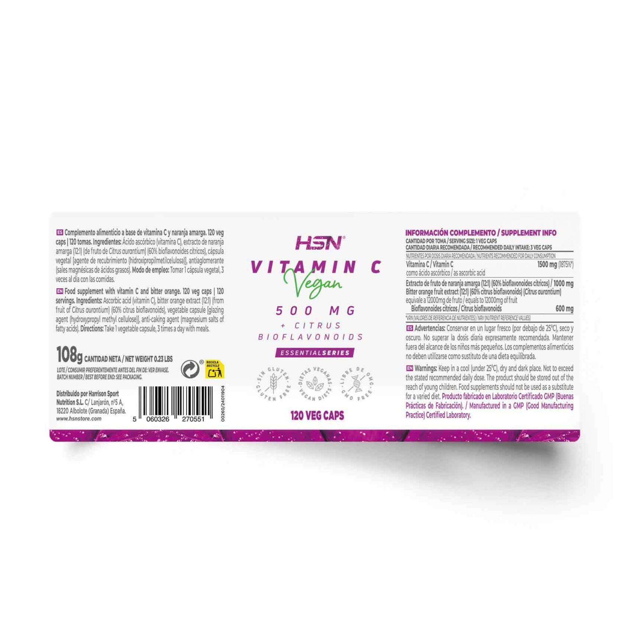 Vitamin C + Citrus Bioflavonoids, 120 Veg Capsules, 500mg - Image 2