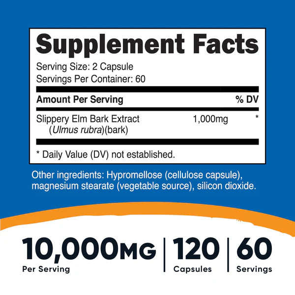 Slippery Elm Bark, 1000mg (500mg per capsule), 120 Capsules - Image 2