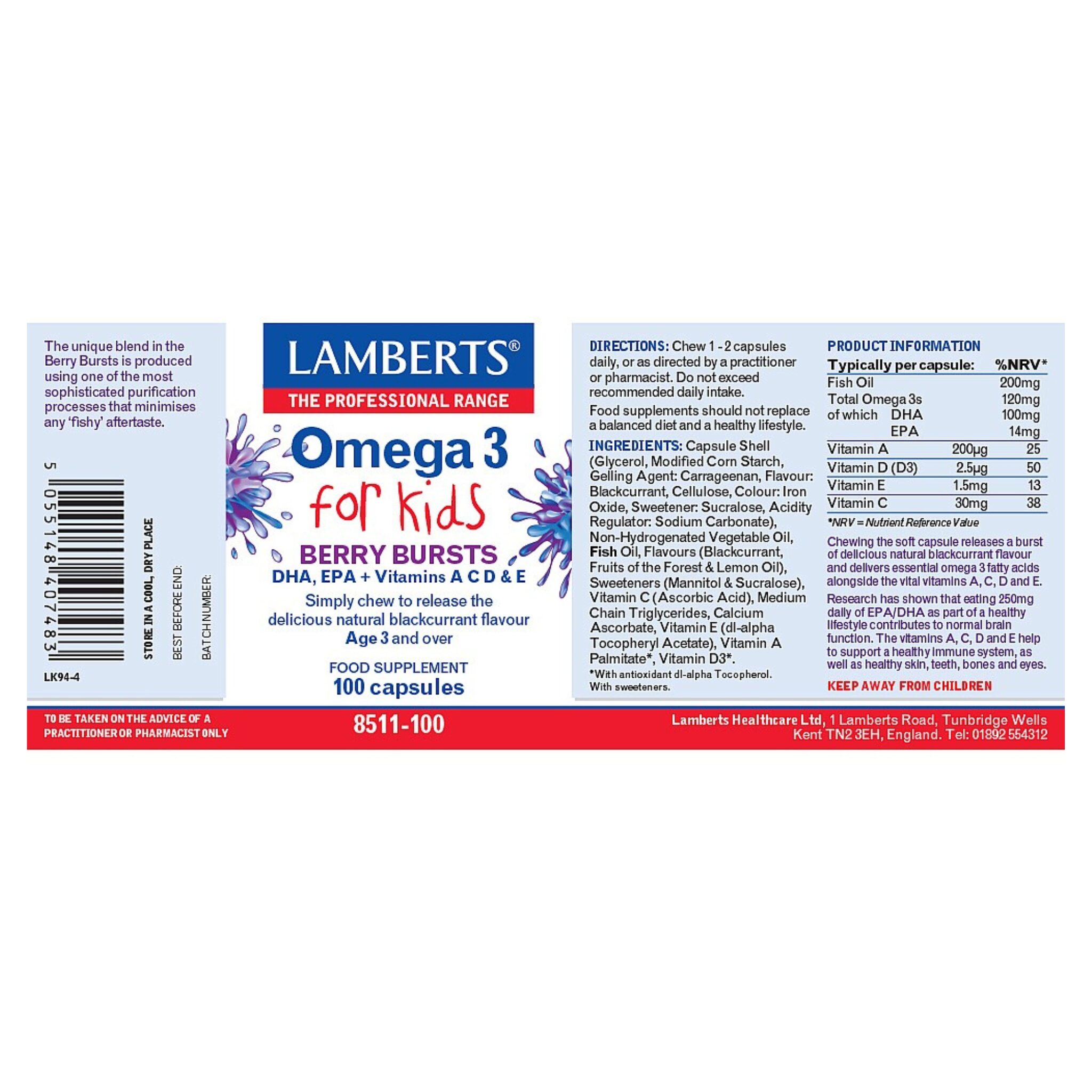 Berry Bursts Omega 3 for Kids, 100 capsules - Image 2