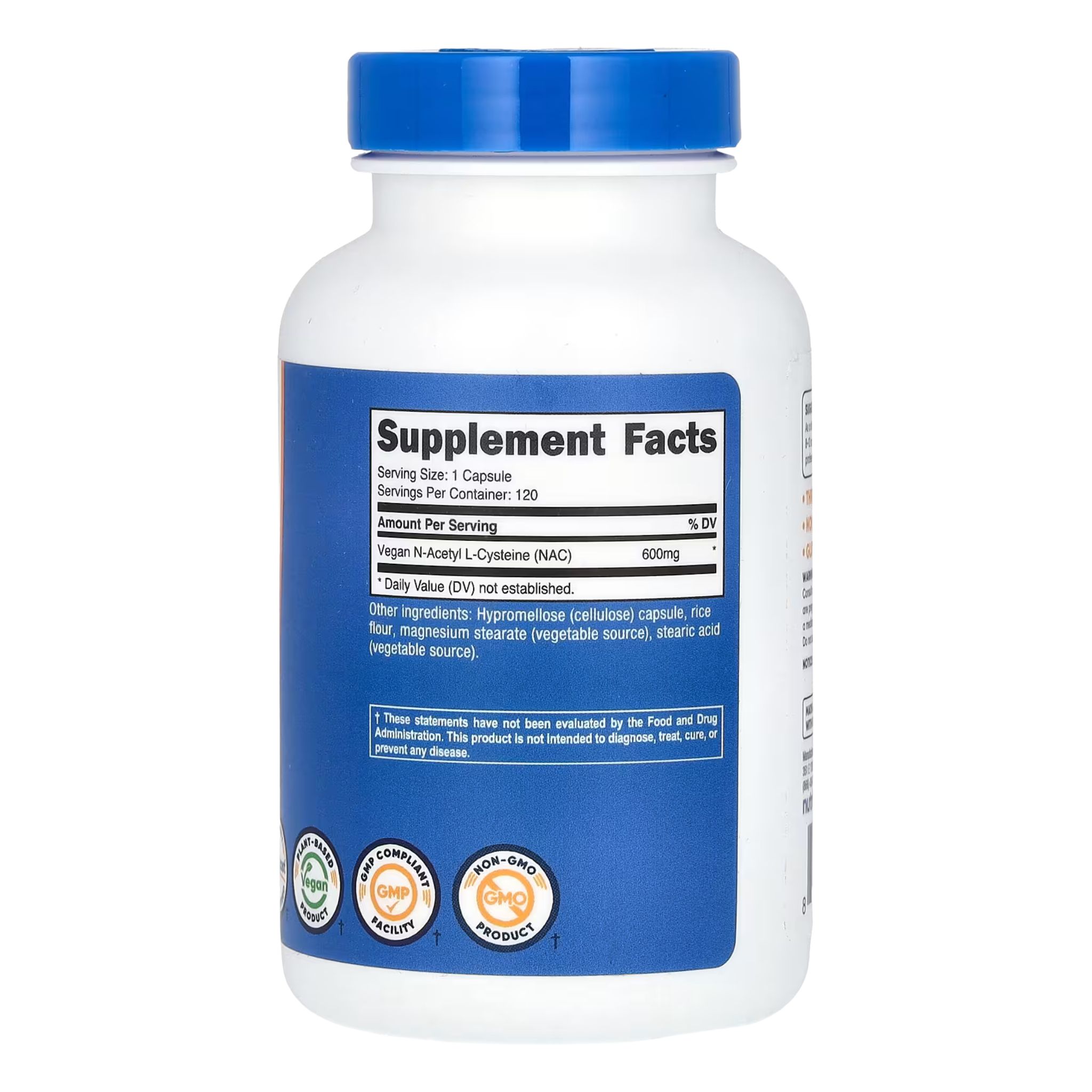 NAC, Vegan N-Acetyl L-Cysteine, 600 mg, 120 Capsules - Image 2