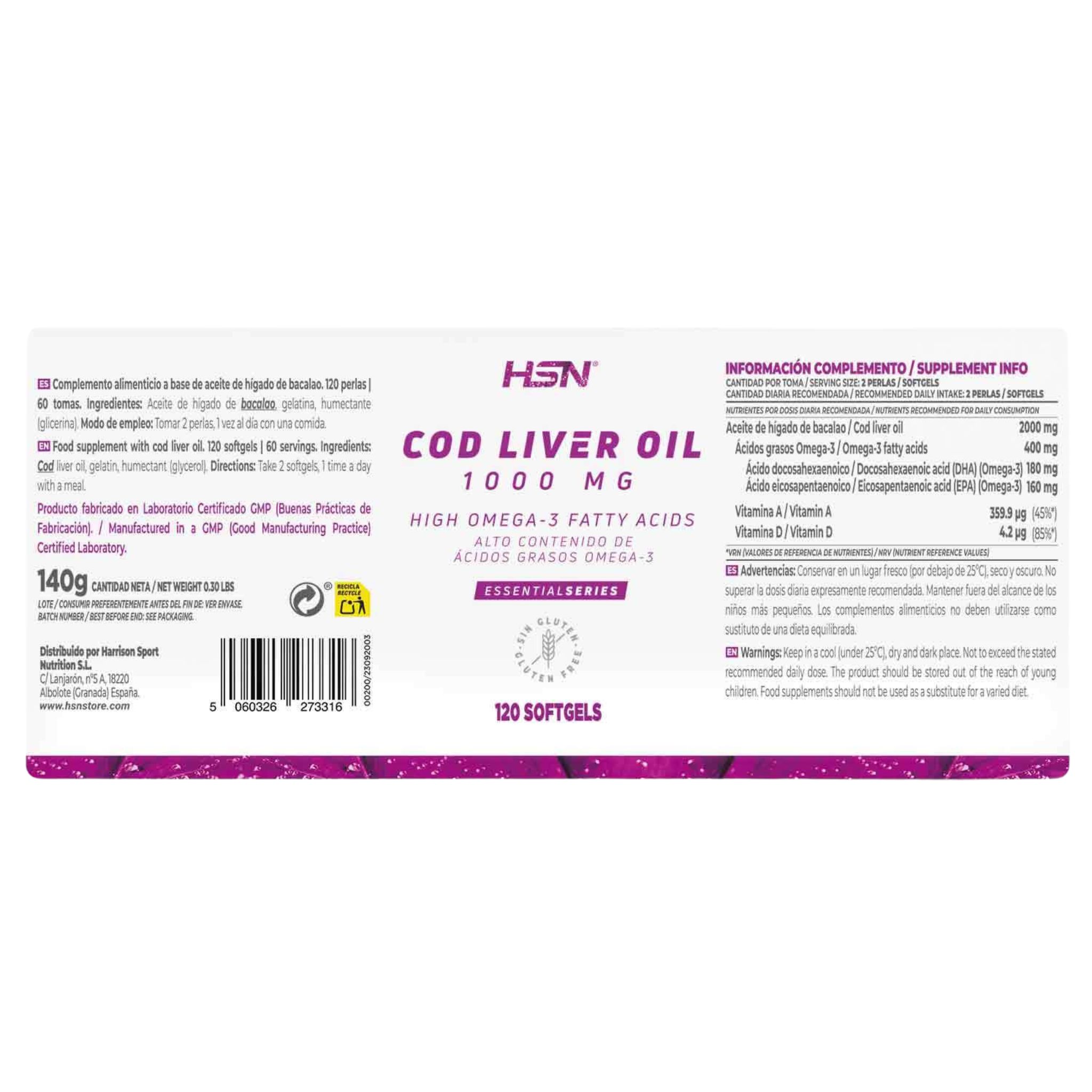 Cod Liver Oil, 1000MG, 120 Softgels - Image 2