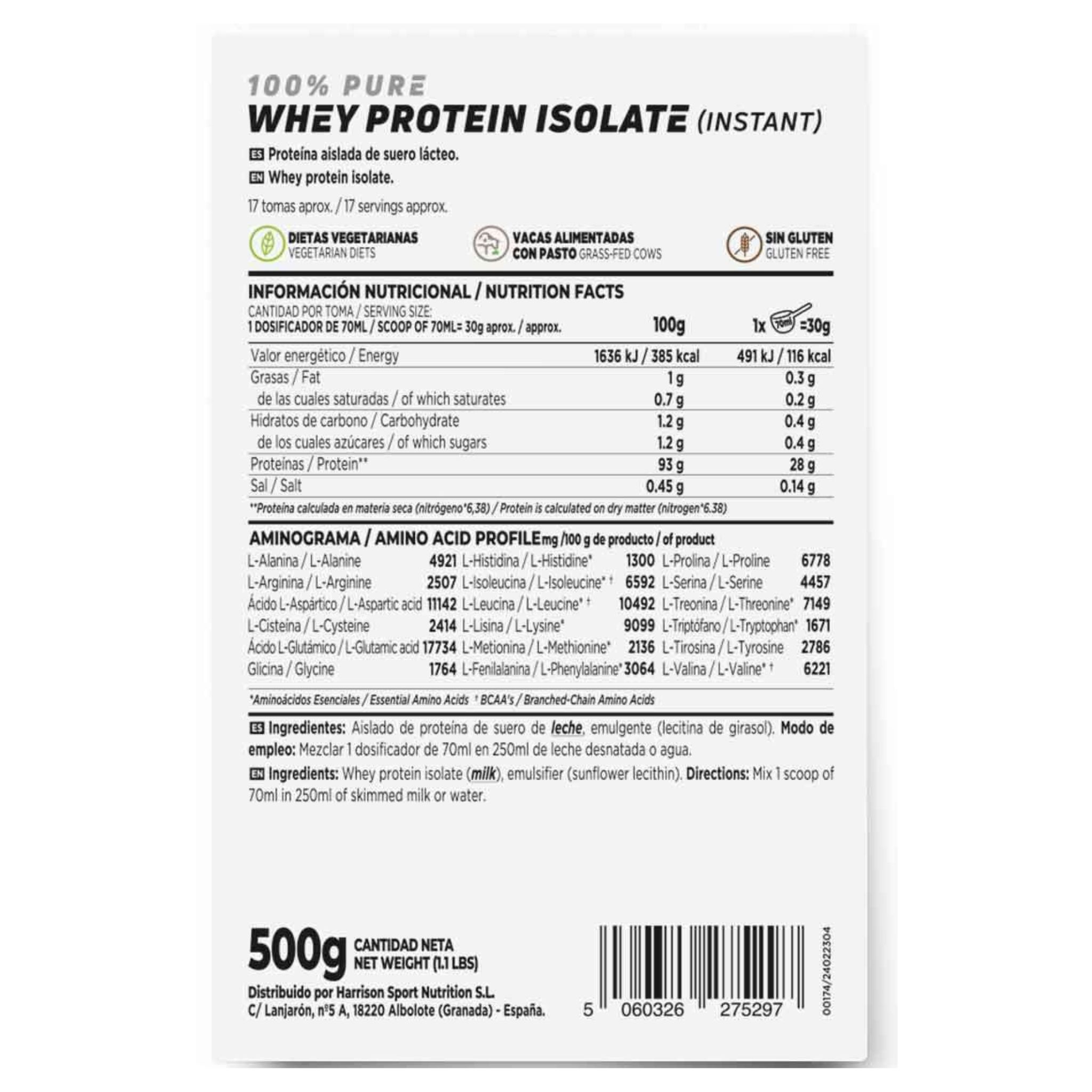 Whey Protein Isolate (100%), 500G, Unflavored - Image 2