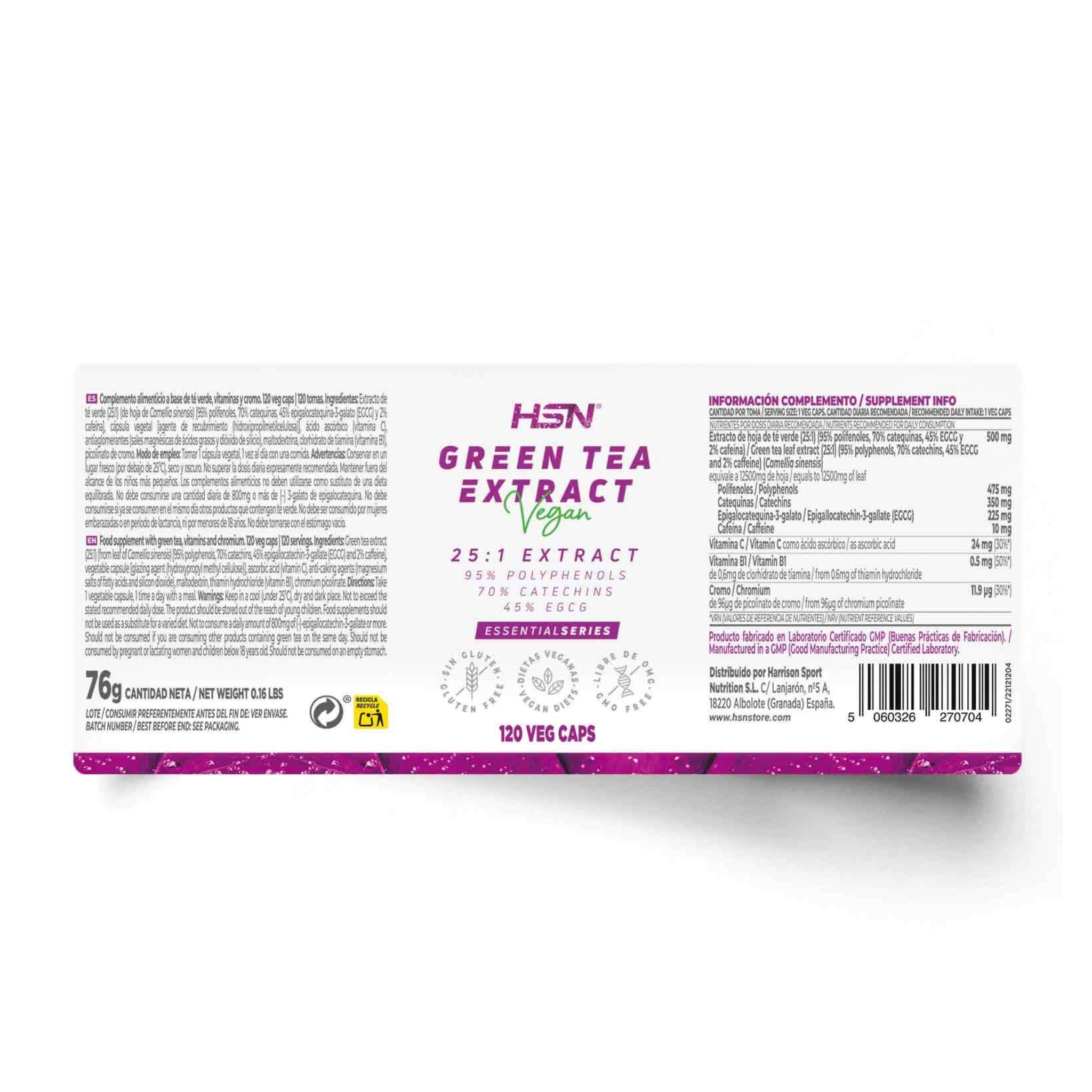 Green Tea Extract (25:1), 500G, 120 Veg Capsules - Image 2